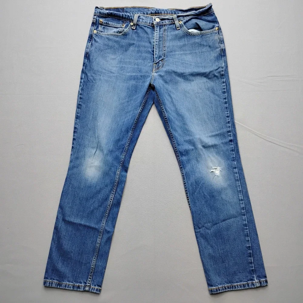 Levis 511 Mens Slim Straight Leg Blue Jeans Medium Wash Distressed Denim